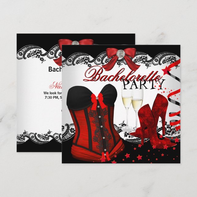 Invitation Dentelle Rouge Corse Champagne (Devant / Derrière)