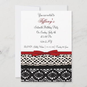 Invitation dentelle rouge damask Sweet sixteen party Invitati