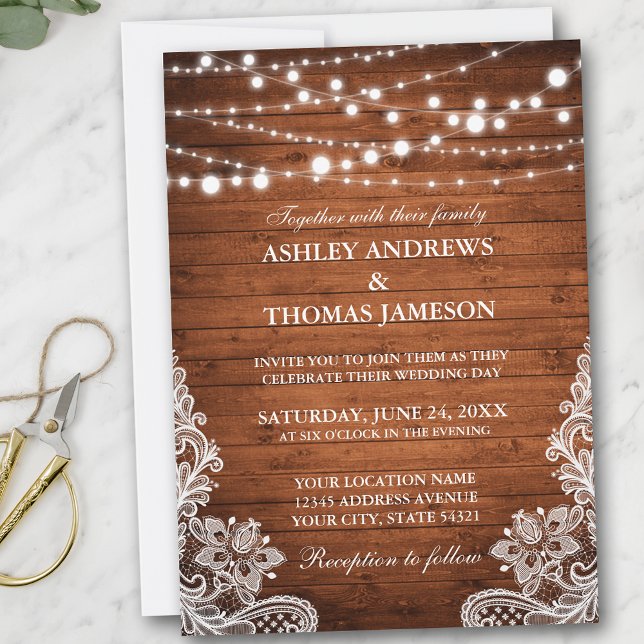 Invitation Dentelle Russe Mariage à cordes de bois (Customize to add more text or photos to back of card.)