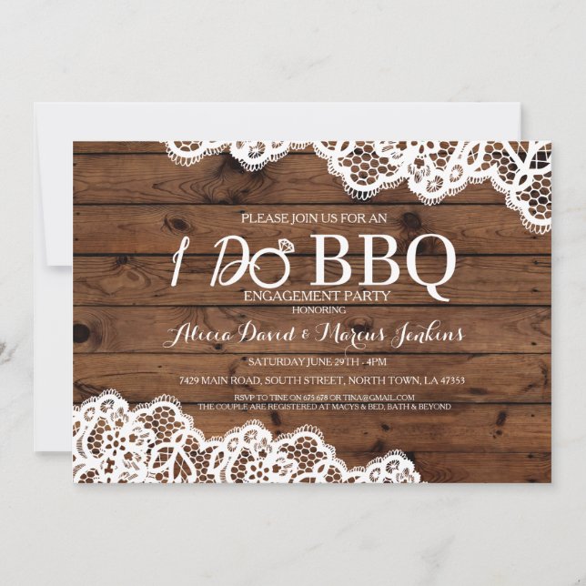 Invitation Dentelle Rustic Wood I DO BBQ Engagement Invitatio (Devant)