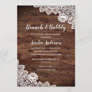 Invitation Dentelle Rustique Brunch Et Fête des mariées Bubbl