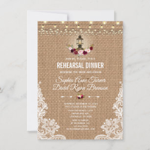 Invitation Dentelle Rustique Burlap String Lights Dîner de ré