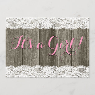 Invitation Dentelle rustique et Baby shower en bois de grange