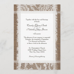 Invitation Dentelle rustique et Mariage Burlap 7x5
