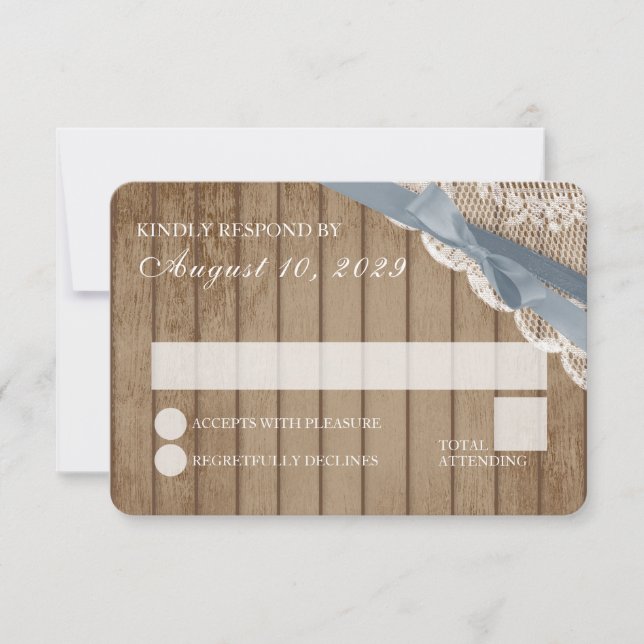 Invitation Dentelle rustique et mariage en bois de grange RSV (Devant)