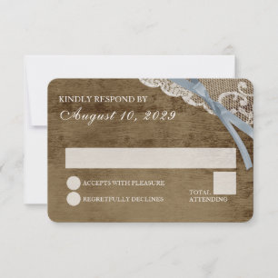 Invitation Dentelle rustique et mariage en bois de grange RSV