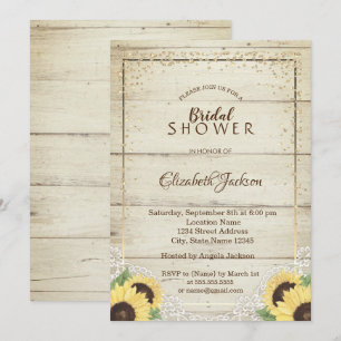 Invitation Dentelle rustique, Fleurs de soleil, Fête des mari