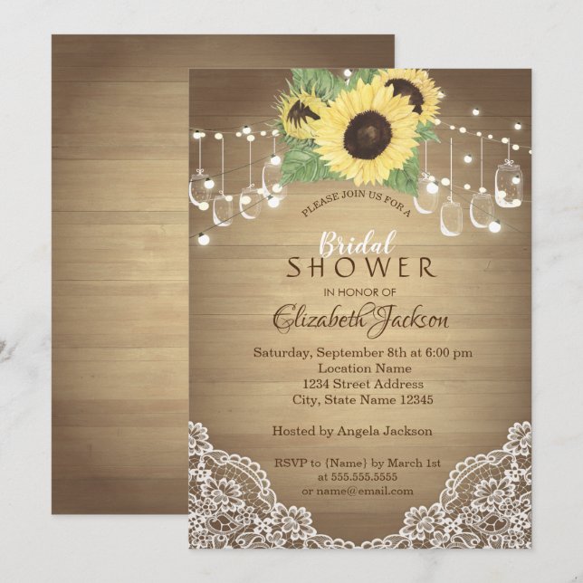 Invitation Dentelle Rustique, Jar Mason, Lumières À Cordes, T (Devant / Derrière)