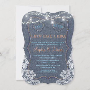 Invitation Dentelle rustique Vieux Denim Bleu Lumières à cord
