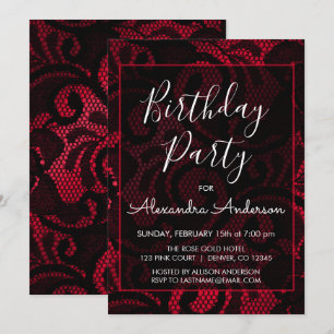 Invitation Dentelle satinée rouge et noire n'importe quel âge