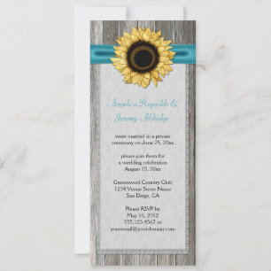 Invitation Dentelle turquoise de ruban de tournesol en bois