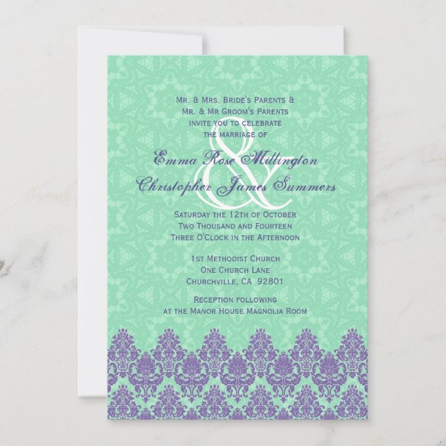 Invitation Dentelle verte pourpre et en bon état mariage (Devant)