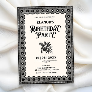 Invitation Dentelle victorienne noire pour anniversaire
