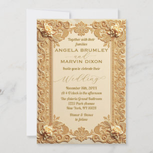 Invitation Dentelle Victorienne vintage or Mariage officiel