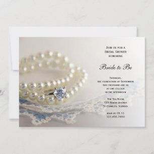 Invitation Dentelle Vintage bleue, perles et Fête des mariées