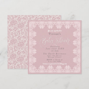 Invitation Dentelle Vintage Chic Baby shower rose