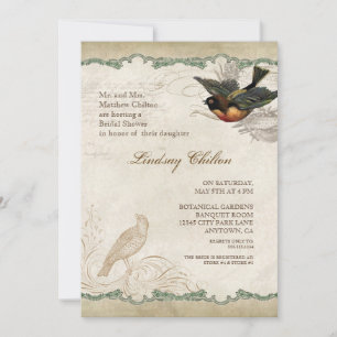 Invitation Dentelle Vintage des Inséparables Rose - Vert sage
