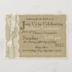 Invitation Dentelle vintage et Fête des mariées Burlap
