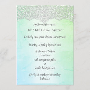Invitation dentelle vintage joli bleu élégant mariage