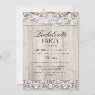 Invitation Dentelle Vintage rustique & Bachelorette Bois