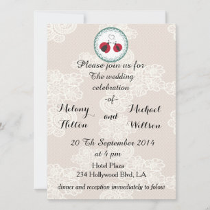 Invitation Dentelle vintage tendance mignonette coccinelle en