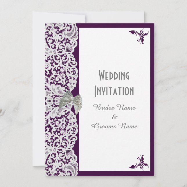 Invitation Dentelle violet et blanc clair mariage traditionne (Devant)