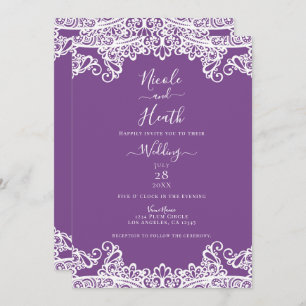 Invitation Dentelle violette et blanche Mariage élégant