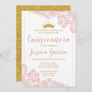Invitation Dentelles blanches et Parties scintillant Gold Pri