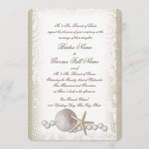 Invitation Dentelles et perles de plage rustiques
