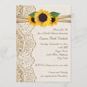 Invitation Dentelles et tournesols sur burlap mariage douche 