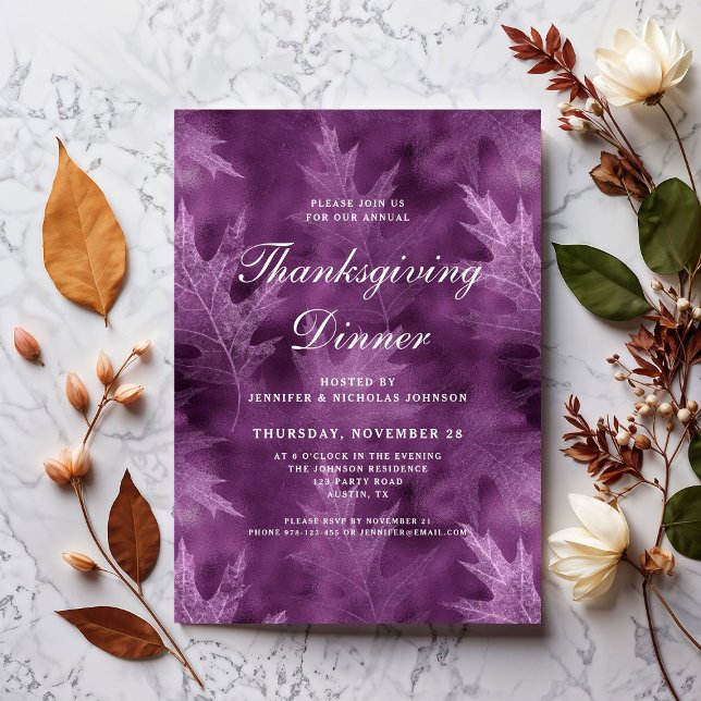 Invitation Départ D'Automne Moderne Thanksgiving Dîner (Modern Fall Leaves Thanksgiving Dinner Invitation)
