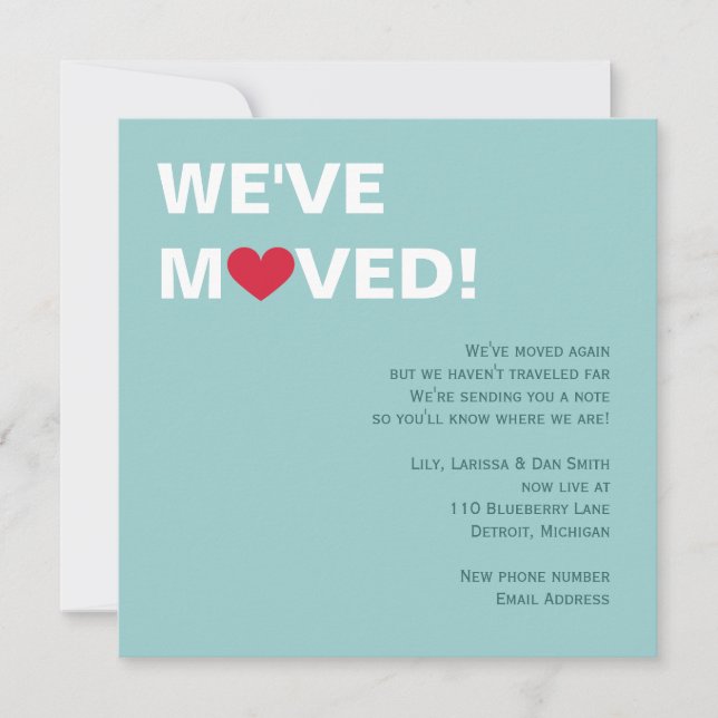 Invitation Déplacement rouge de coeur (Devant)