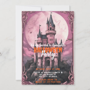 Invitation Déplaisant Castle Pleine lune Pink Sky Halloween P