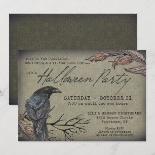 Invitation Déplaisant Corbeau Vintage Éffrayant Halloween Inv