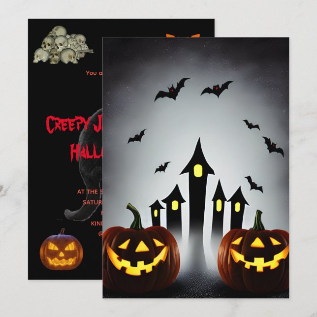 Invitation Déplaisant Jack o' Lantern Halloween Bash Party (Devant / Derrière)