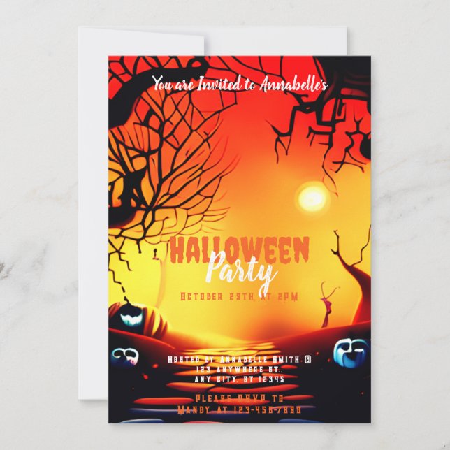 Invitation Déplaisant Sunset Orange Red Citrouilles Halloween (Devant)