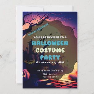 Invitation Déplaisant Village Jack O' Lanterns Halloween Vint