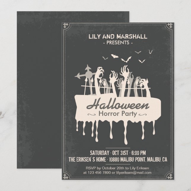 Invitation déplaisante Halloween Horror Party (Devant / Derrière)