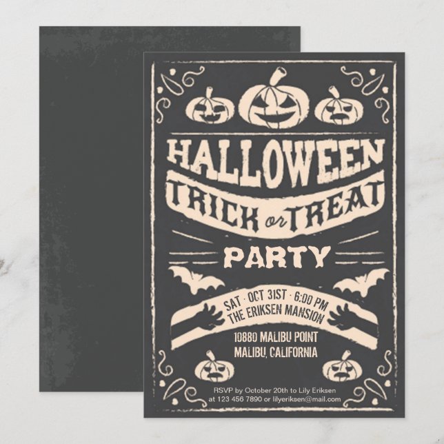 Invitation déplaisante Halloween Trick ou Treat Pa (Devant / Derrière)