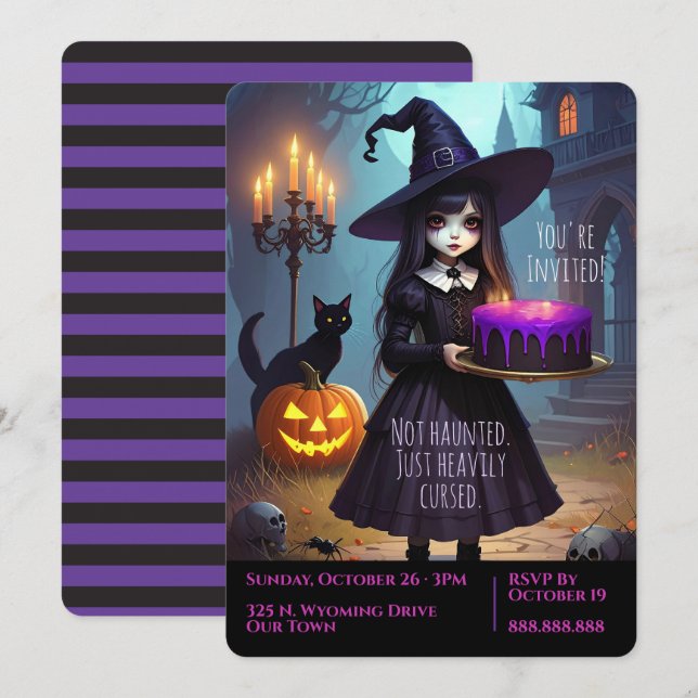 Invitation Déplaisante mignonne, fête d'Halloween sorcière vi (Devant / Derrière)