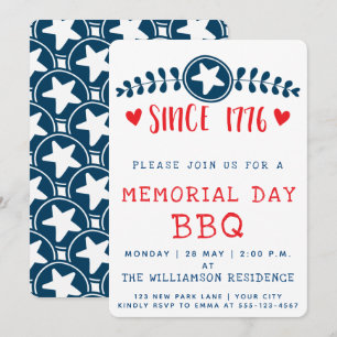 Invitation Depuis 1776 Patriotic Memorial Day BBQ Invitatio