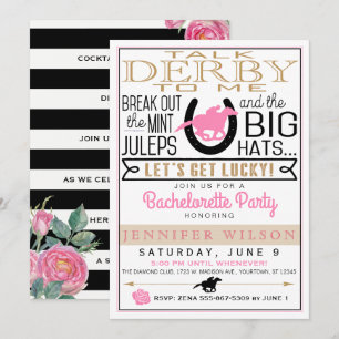 Invitation Derby Bachelorette Party Roses noires/or/roses