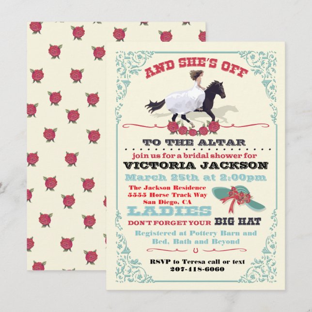 Invitation Derby Fête des mariées Et elle est partie ! (Devant / Derrière)