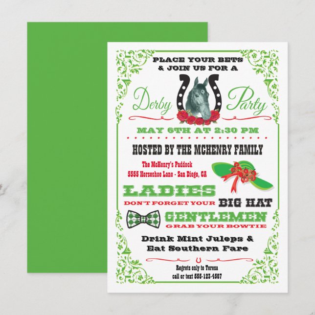 Invitation Derby Horse Racing Party (Devant / Derrière)