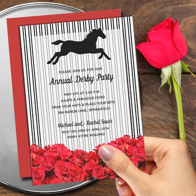 Invitation Derby Horse Racing Stripes Roses (Order INSTANT DOWNLOAD to send digitally or PRINTED invitations to mail or both!)