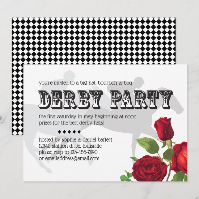 Invitation Derby Party Racehorse et Roses 2 (Devant / Derrière)