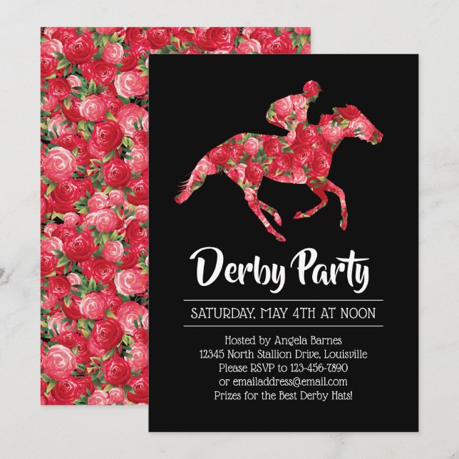 Invitation Derby Party Red Roses Racehorse 2 (Devant / Derrière)