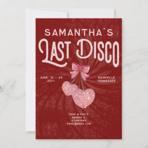 Invitation Dernier Disco Ball Coquette Cherry Red Bachelorett