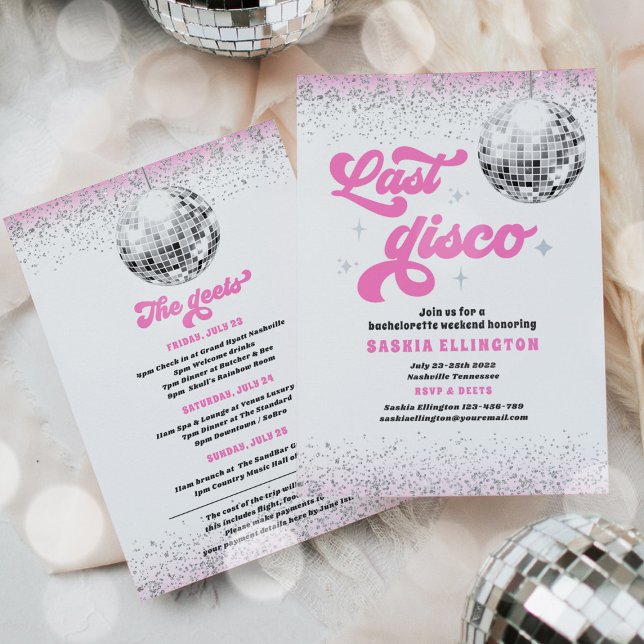 Invitation Dernier Disco Hot Pink Bachelorette Week-end (Créateur téléchargé)