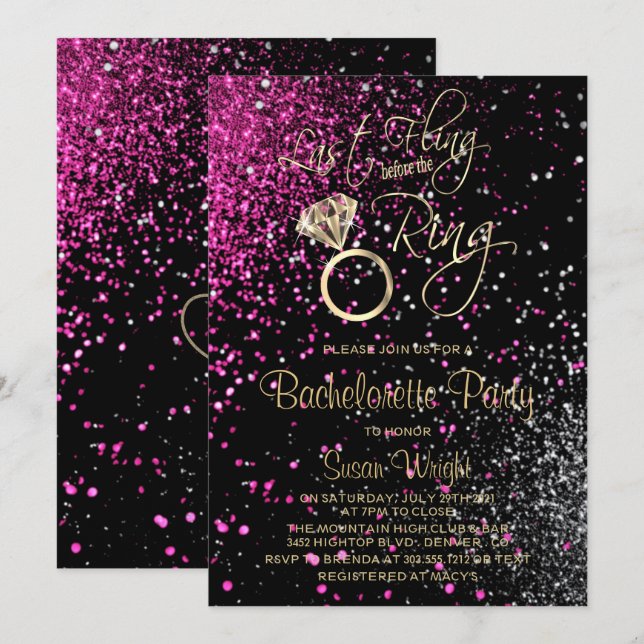 Invitation Dernier Fling avant la bague rose - Argent (Devant / Derrière)